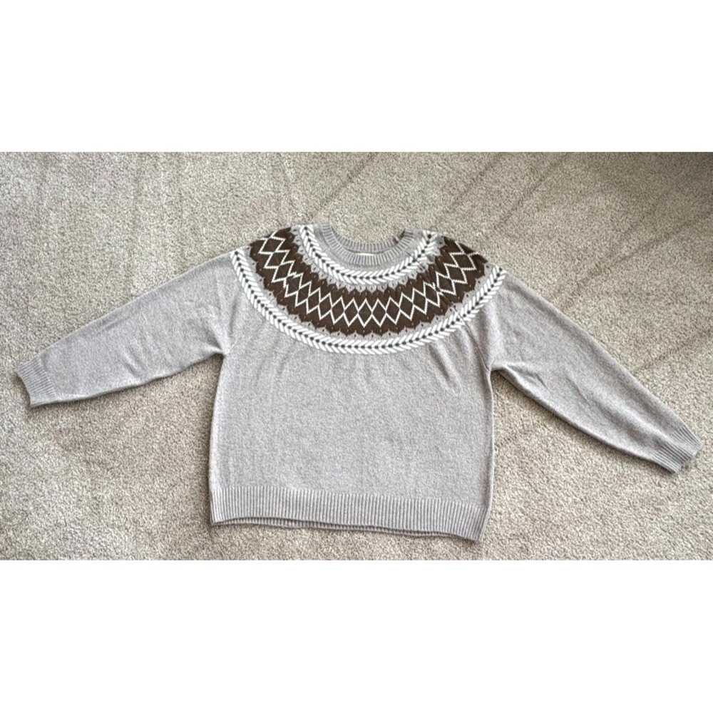 Weatherproof Vintage Men's XL‎ Gray/Taupe Fair Isle Nordic Knit Crewneck Sweater